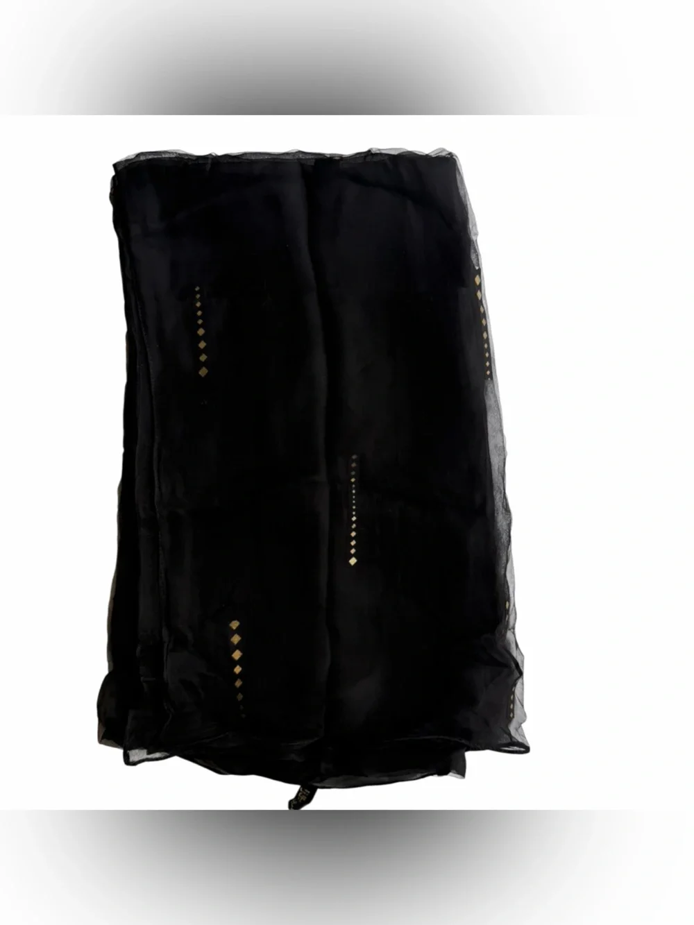 Black Sheer Scarf with Gold Diamond Accents